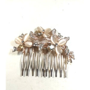 Hair Comb Pink Rhinestone Rose Gold Wedding Pageant Party